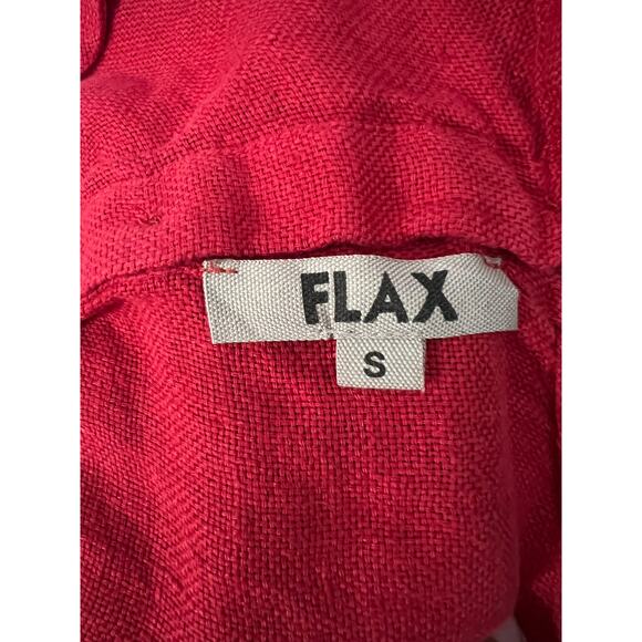 Flax Size Small Red Button Back Round Neck Linen Blouse - Picture 2 of 8